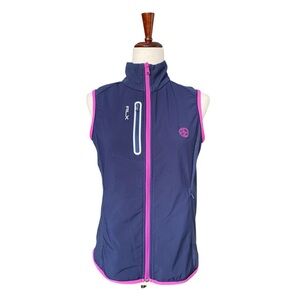 RLX Ralph Lauren Women’s Medium Navy Pink Trim Full Zip Golf Vest Sleeveless